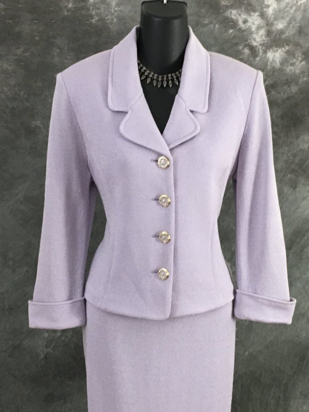 BEAUTIFUL St John collection knit lavender purple jacket skirt suit size 4 - Picture 3 of 9